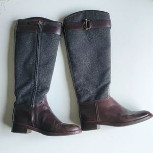 Tory Burch Grey Grace Leather Women's Riding Boots Size 7.5